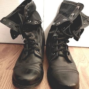 Black Boot Leather Streetwear Army Ankle Combat Lace Up Strap Sz 6.5